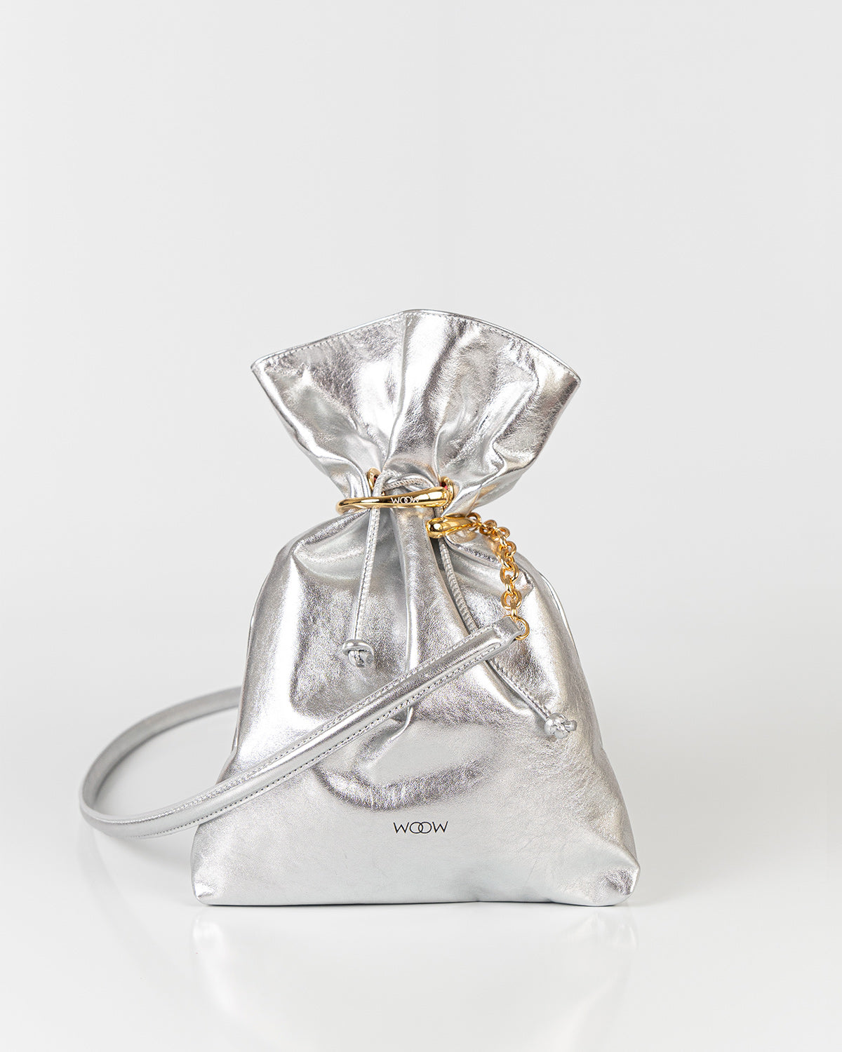 Bolsa Média Rafaela Couro Silver Com Bracelete WOOW