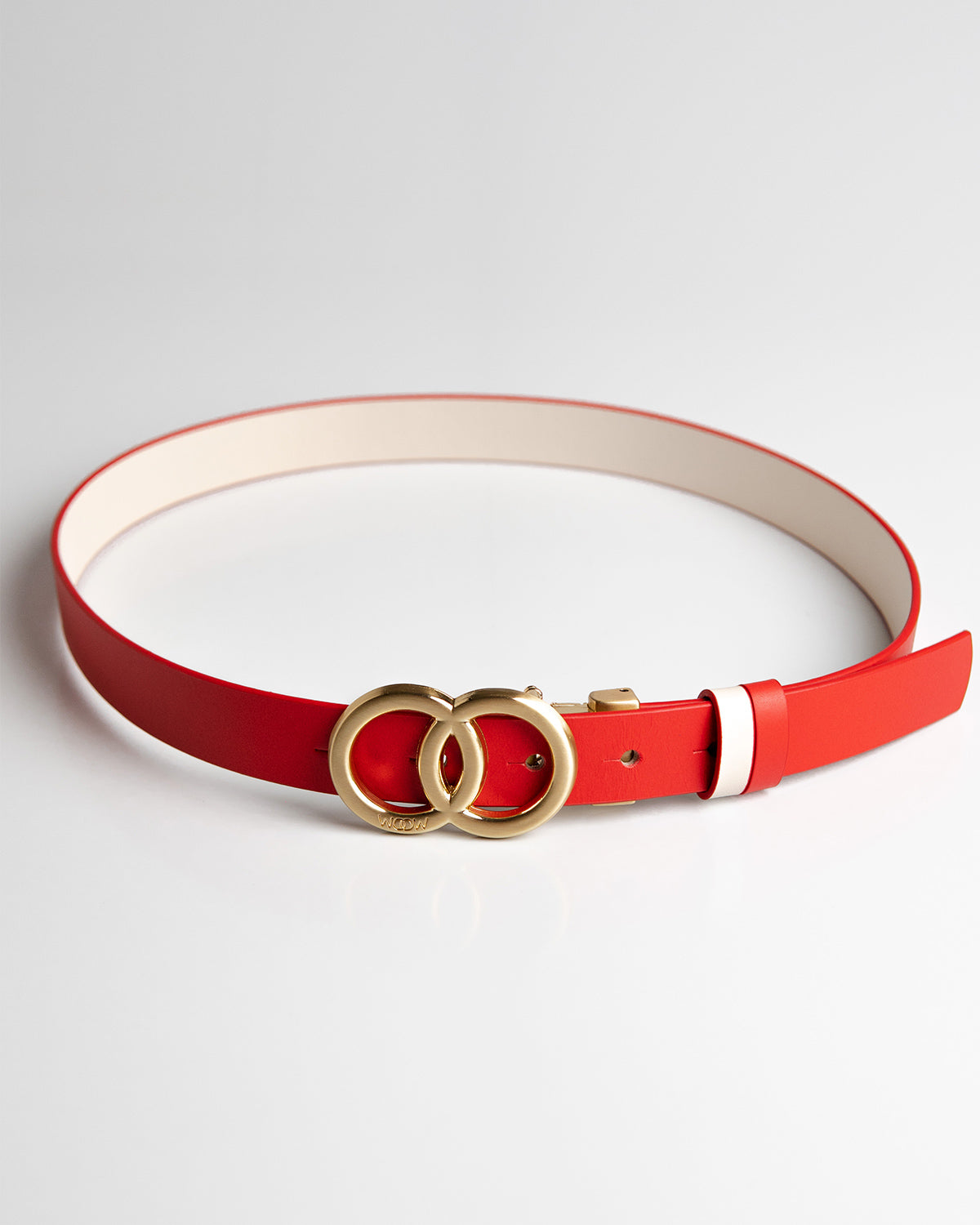 Cinto Reversível Lia Couro Vermelho e Off White WOOW
