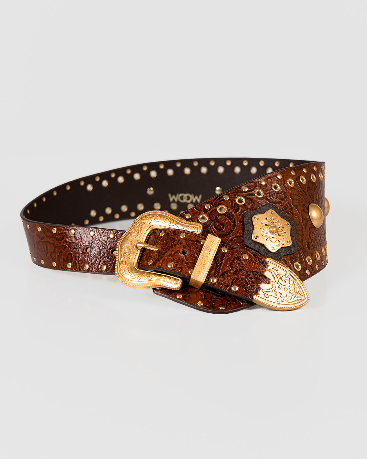 Cinto Western Taylor Couro Textura Floral Ambar WOOW