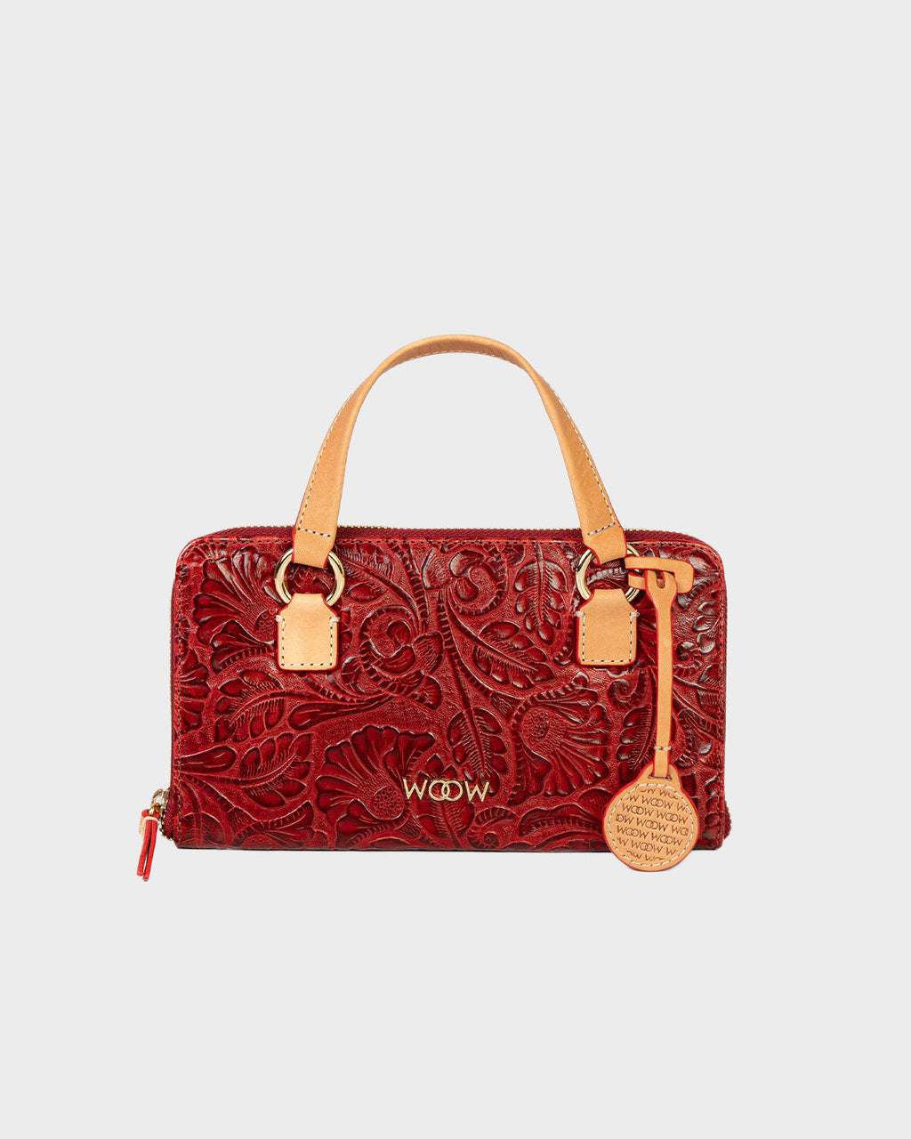 Porta Celular Sara Couro Textura Floral Bordô WOOW