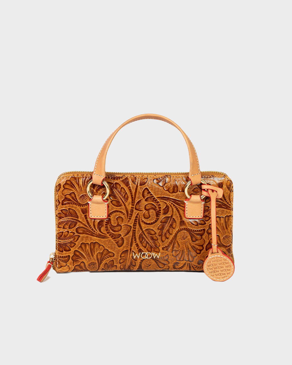 Porta Celular Sara Couro Textura Floral Caramelo WOOW