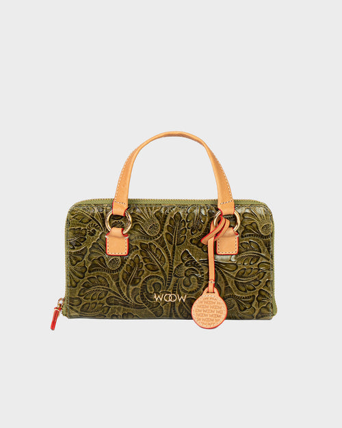 Porta Celular Sara Couro Textura Floral Verde Oliva WOOW