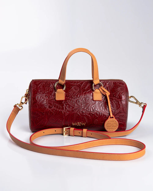 Bolsa Média Flora Couro Bordô WOOW