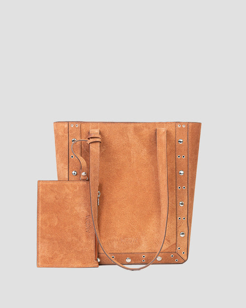 Bolsa Tote Vertical Giulia Couro Camurça Camel WOOW
