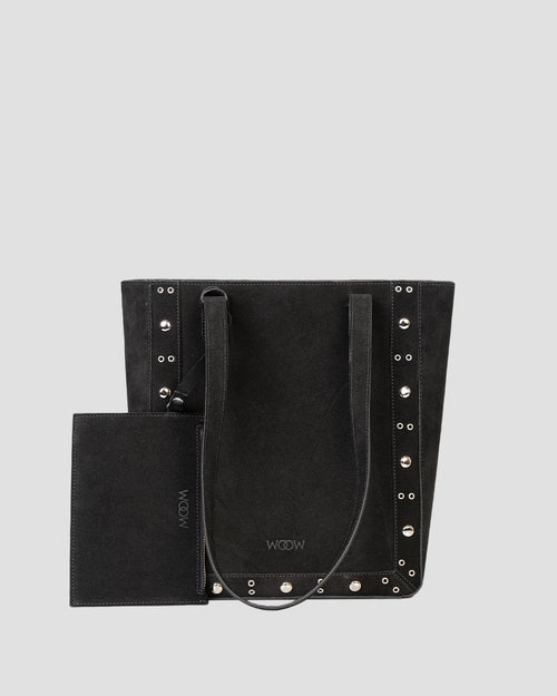 Bolsa Tote Vertical Giulia Couro Camurça Preto WOOW