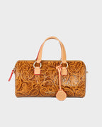 Bolsa Média Flora Couro Textura Floral Caramelo WOOW