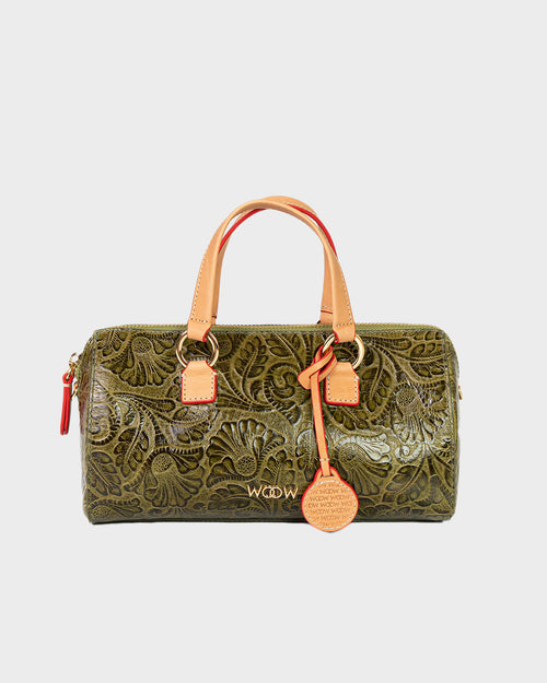 Bolsa Média Flora Couro Textura Floral Verde Oliva WOOW