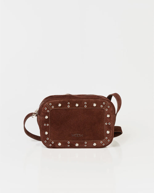 Bolsa Tiracolo Média Dara Ilhós Camurça Marrom WOOW