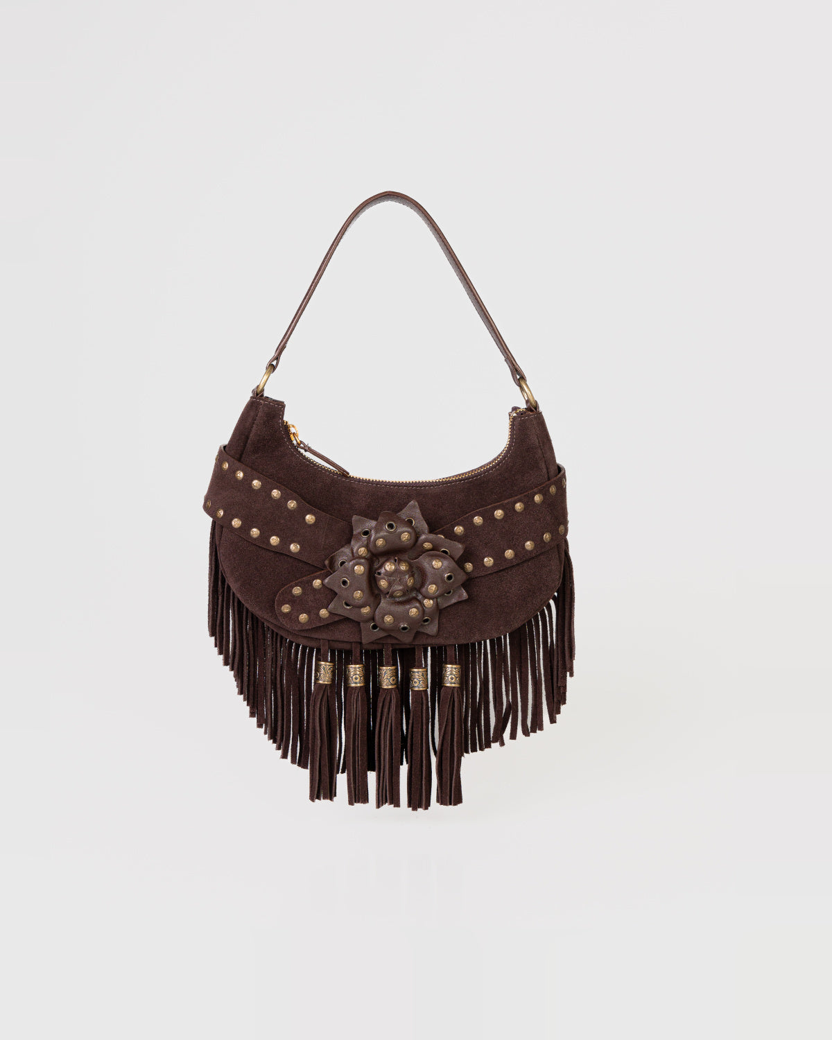 Bolsa Western Denver em Couro Café com Franjas WOOW