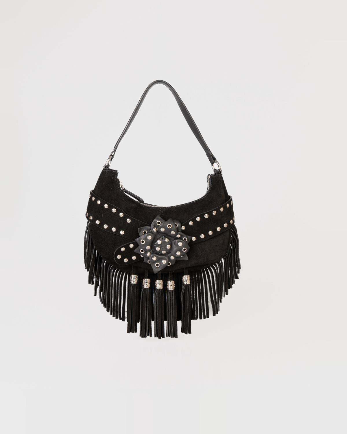 Bolsa Western Denver em Couro Preto com Franjas WOOW