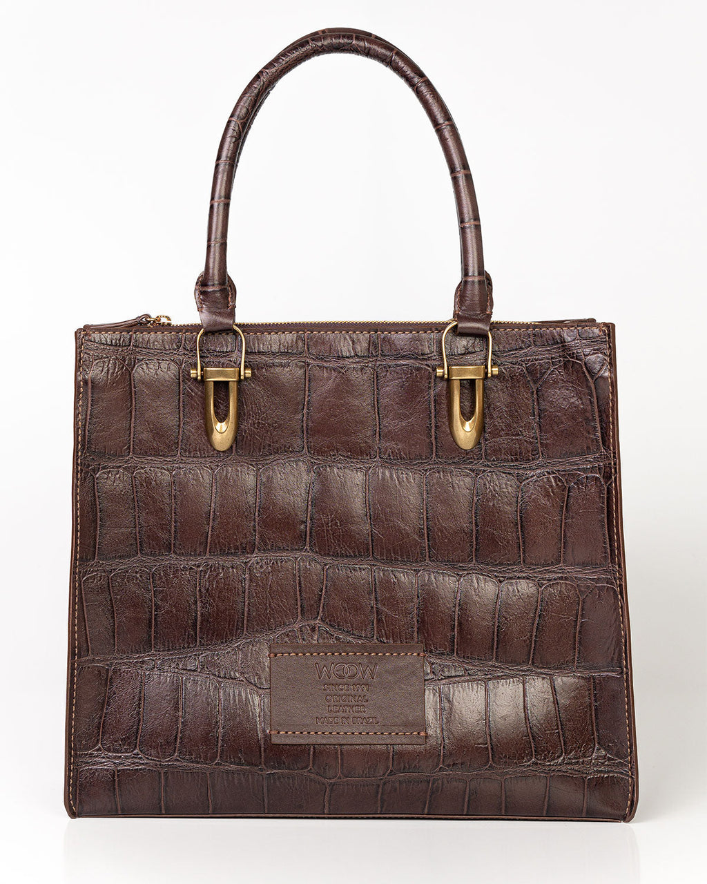 Bolsa Tote Gaia Couro Giant Croco Café WOOW
