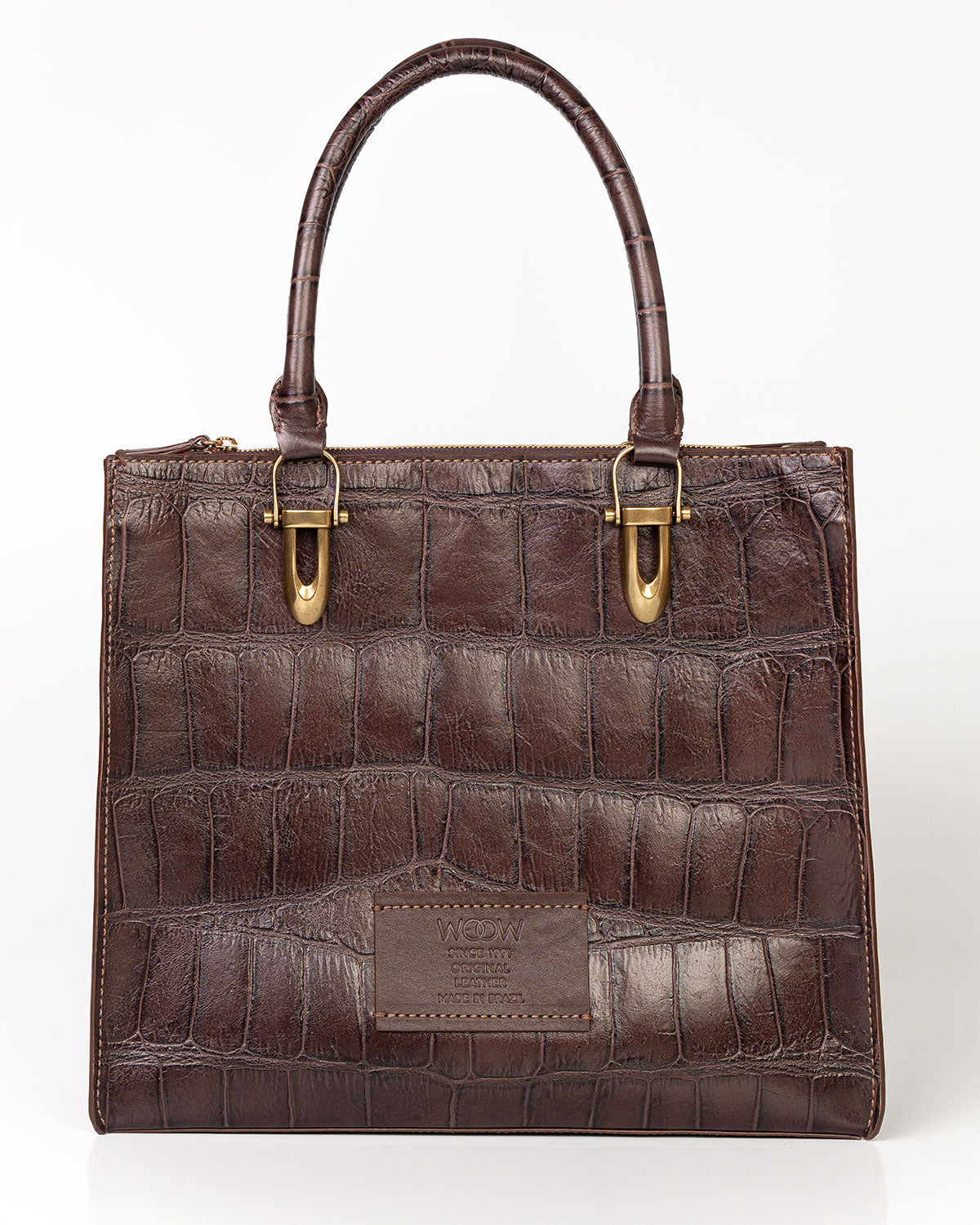 Bolsa Tote Gaia Couro Giant Croco Café WOOW