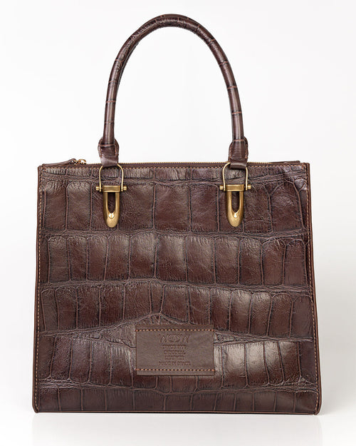 Bolsa Tote Gaia Couro Giant Croco Café WOOW