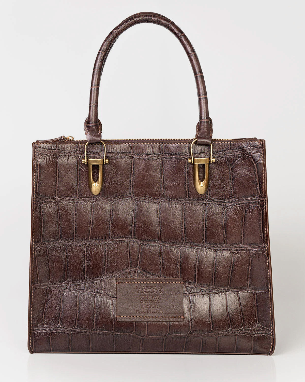 Bolsa Tote Gaia Couro Giant Croco Café WOOW