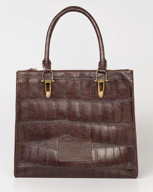 Bolsa Tote Gaia Couro Giant Croco Café WOOW
