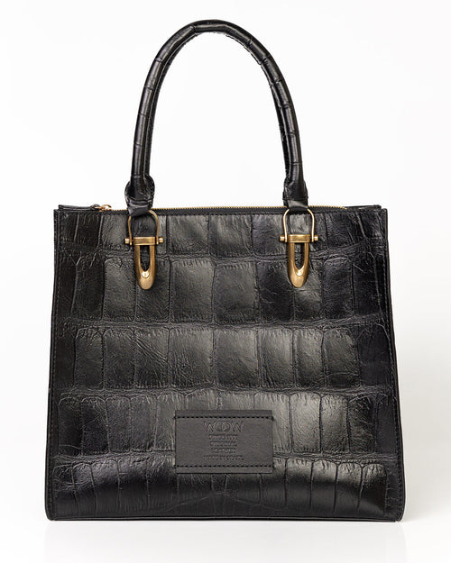 Bolsa Tote Gaia Couro Giant Croco Preto WOOW
