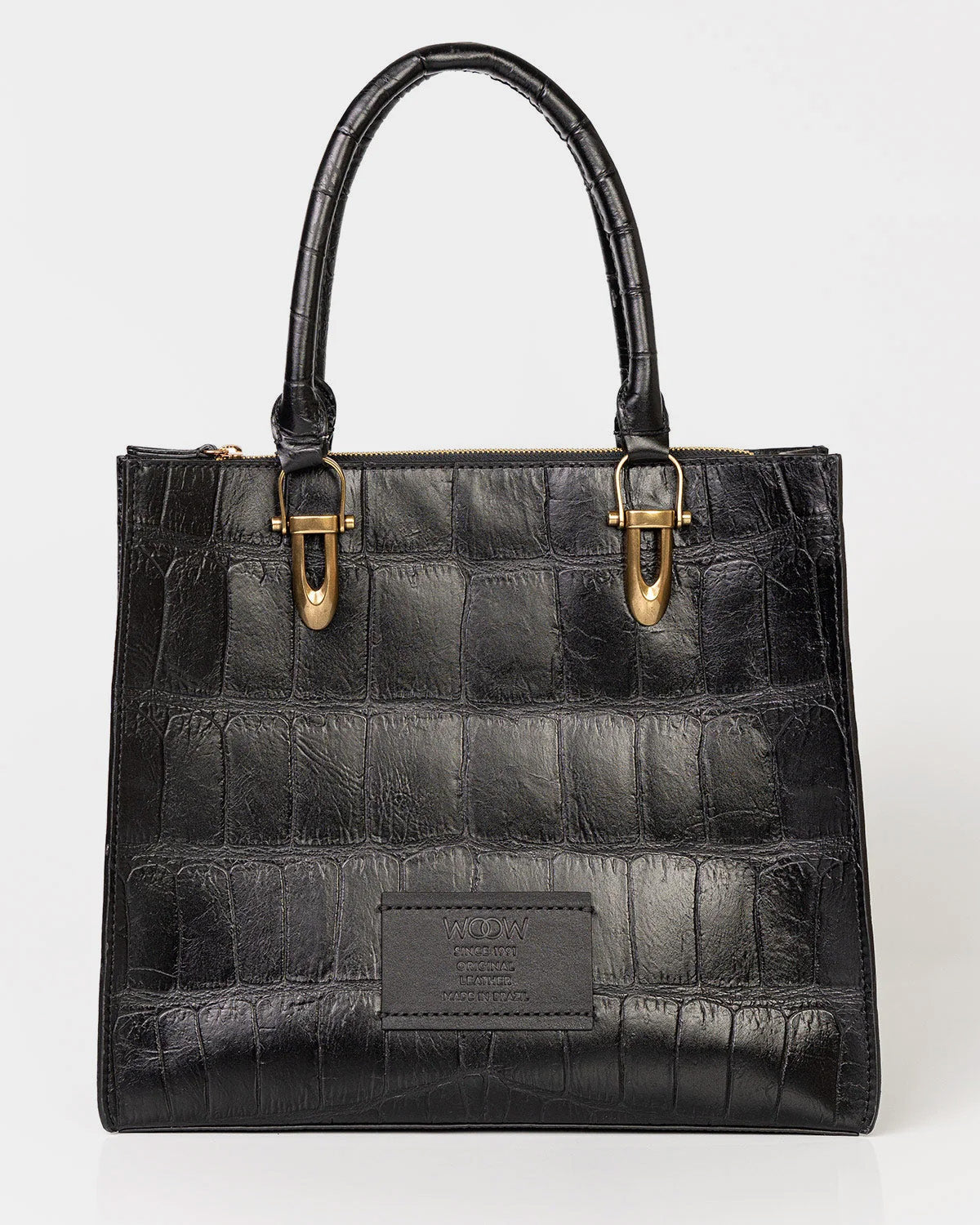 Bolsa Tote Gaia Couro Giant Croco Preto WOOW