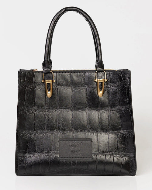 Bolsa Tote Gaia Couro Giant Croco Preto WOOW