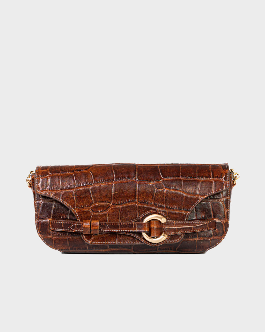 Bolsa Baguette Olivia Média Couro Croco Ambar WOOW