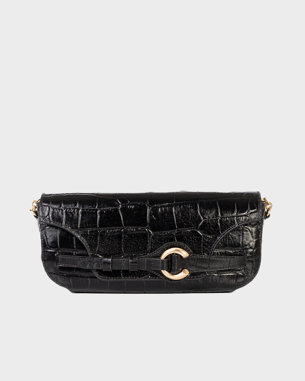 Bolsa Baguette Olivia Média Couro Croco Preto WOOW