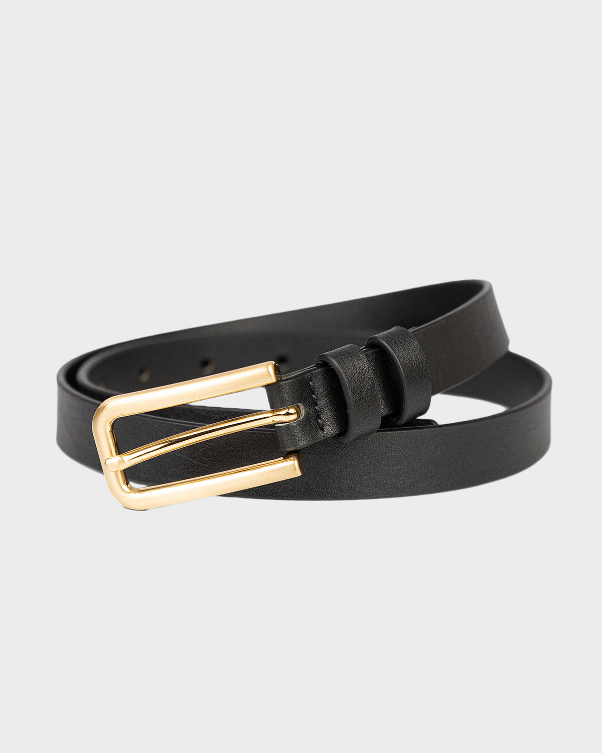 Cinto Fino Ana Couro Preto Fivela Dourada WOOW