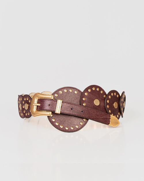 Cinto Western Texas em Couro Grape com Medalhões WOOW