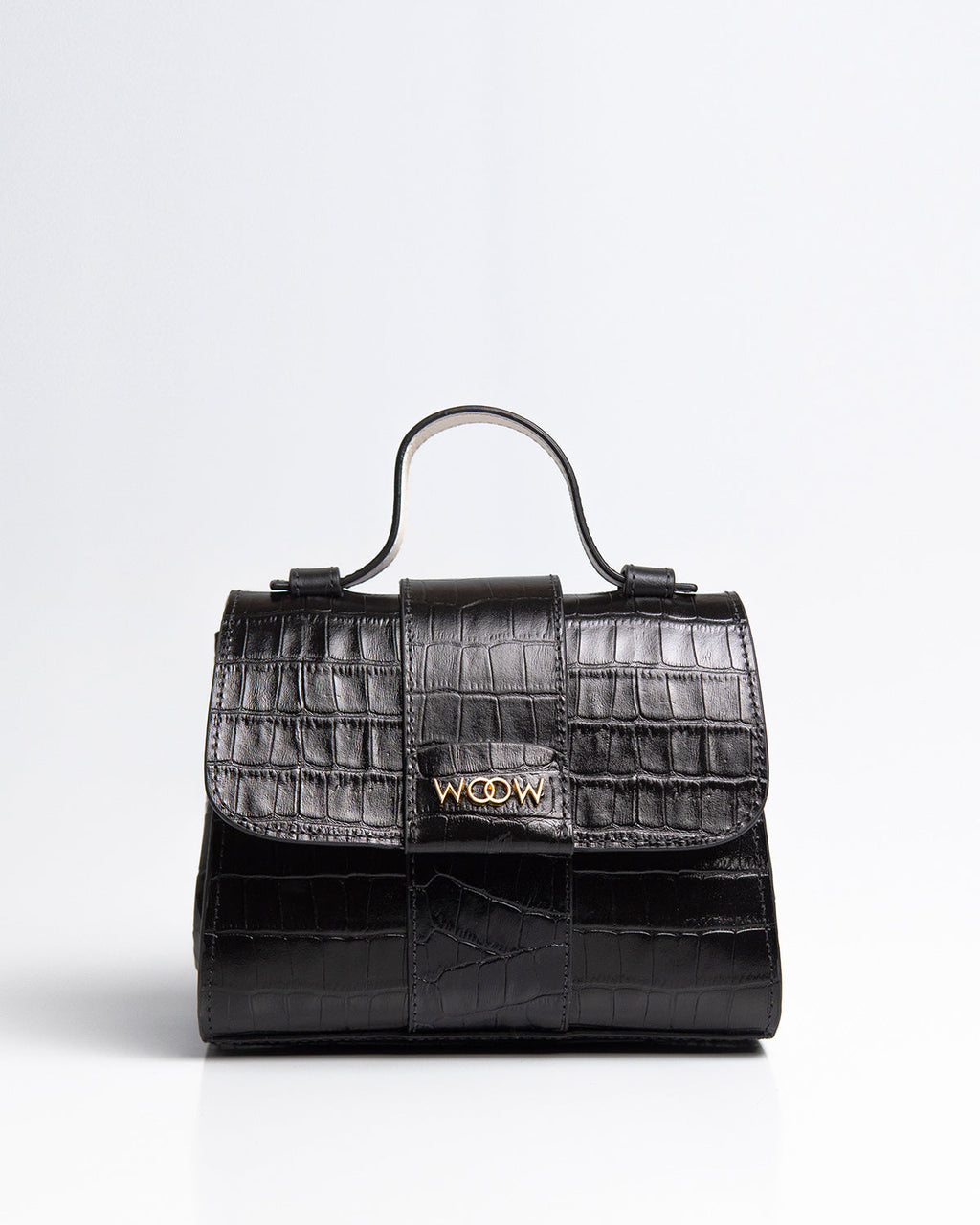 Bolsa Pequena Aurora Couro Croco Preto WOOW