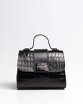 Bolsa Pequena Aurora Couro Croco Preto WOOW