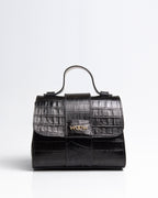 Bolsa Pequena Aurora Couro Croco Preto WOOW
