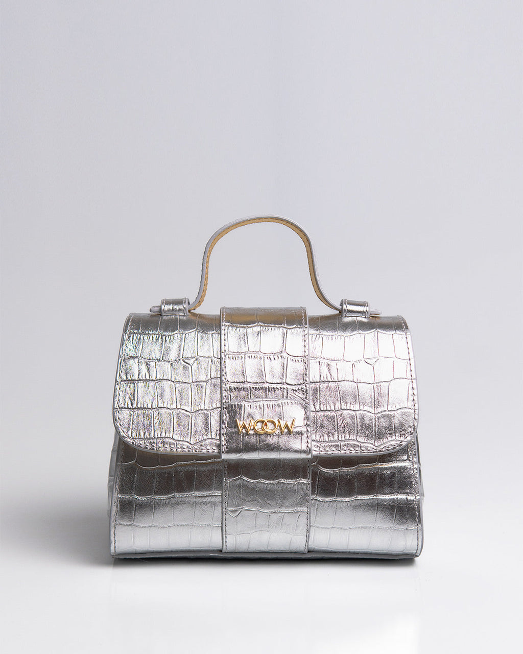Bolsa Pequena Aurora Couro Croco Silver WOOW