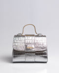 Bolsa Pequena Aurora Couro Croco Silver WOOW