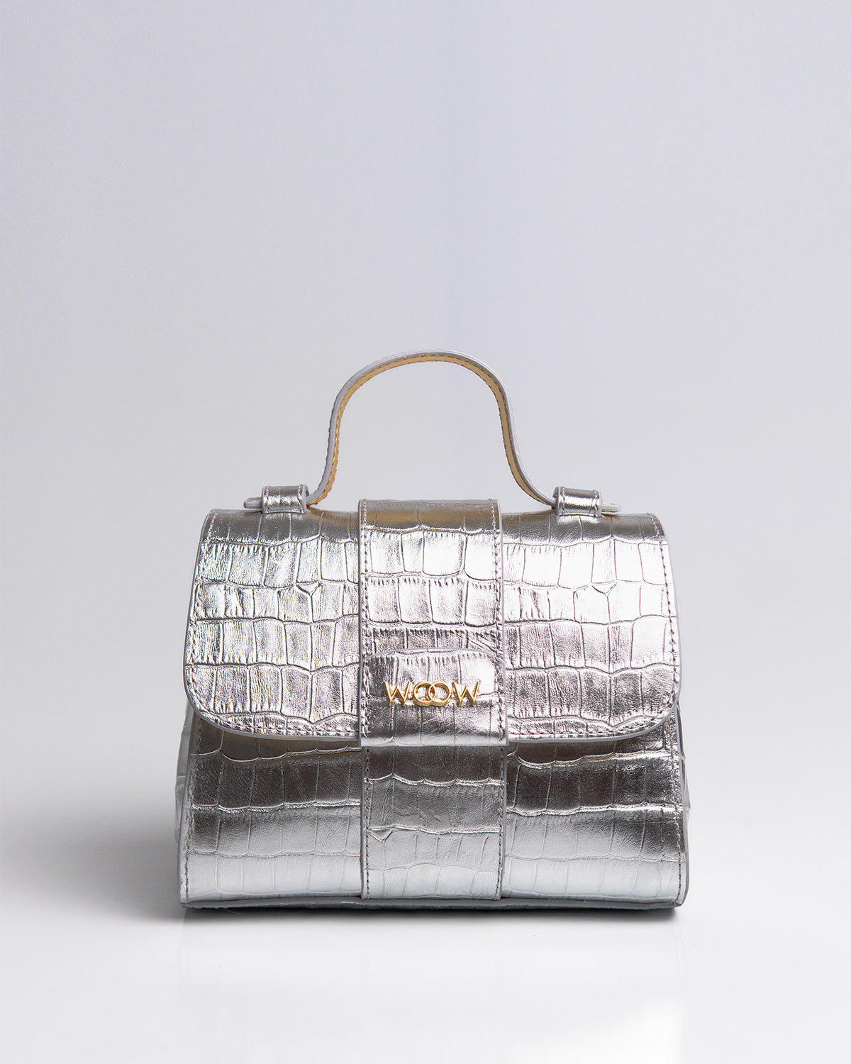 Bolsa Pequena Aurora Couro Croco Silver WOOW