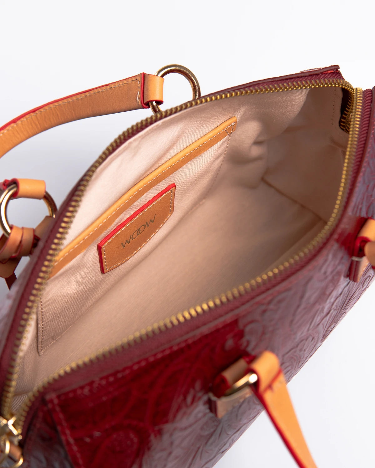 Bolsa Média Flora Couro Bordô WOOW