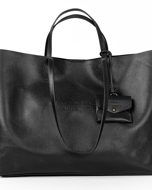 Bolsa Tote Grande Milano Couro Preta WOOW