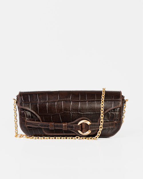 Bolsa Baguette Olivia Média Couro Croco Café WOOW