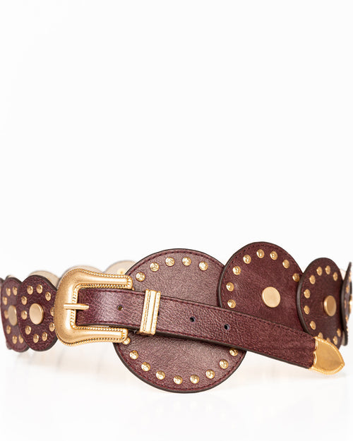 Cinto Western Texas em Couro Grape com Medalhões WOOW