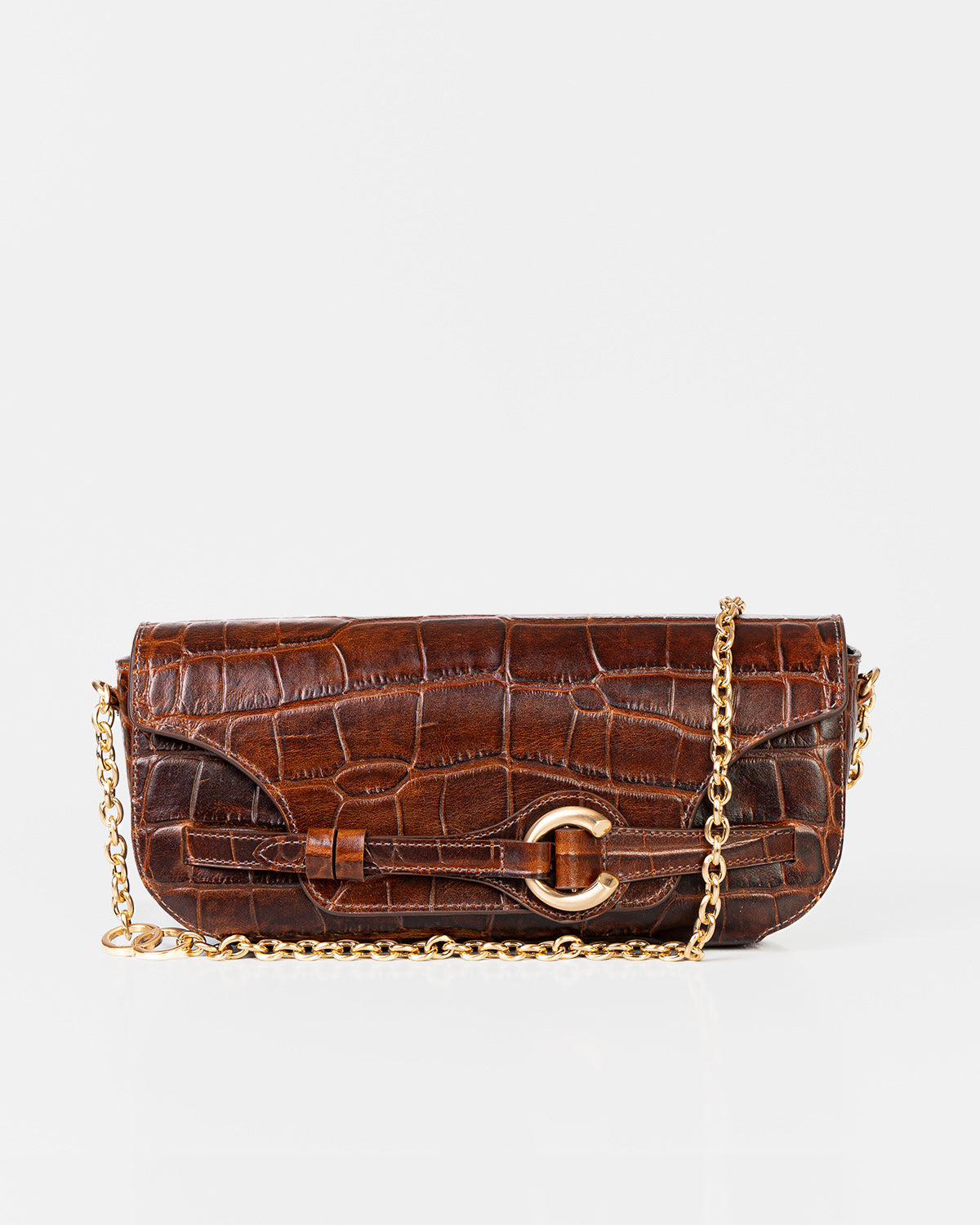 Bolsa Baguette Olivia Média Couro Croco Ambar WOOW