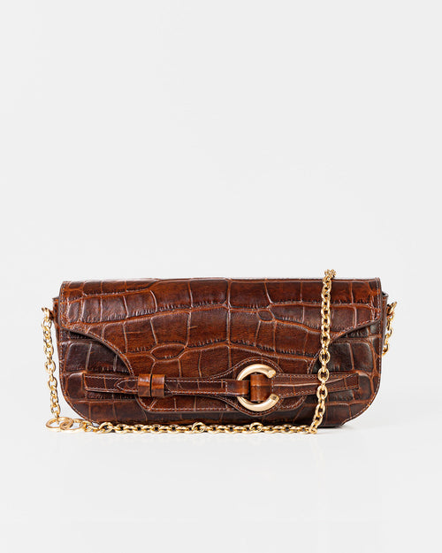 Bolsa Baguette Olivia Média Couro Croco Ambar WOOW