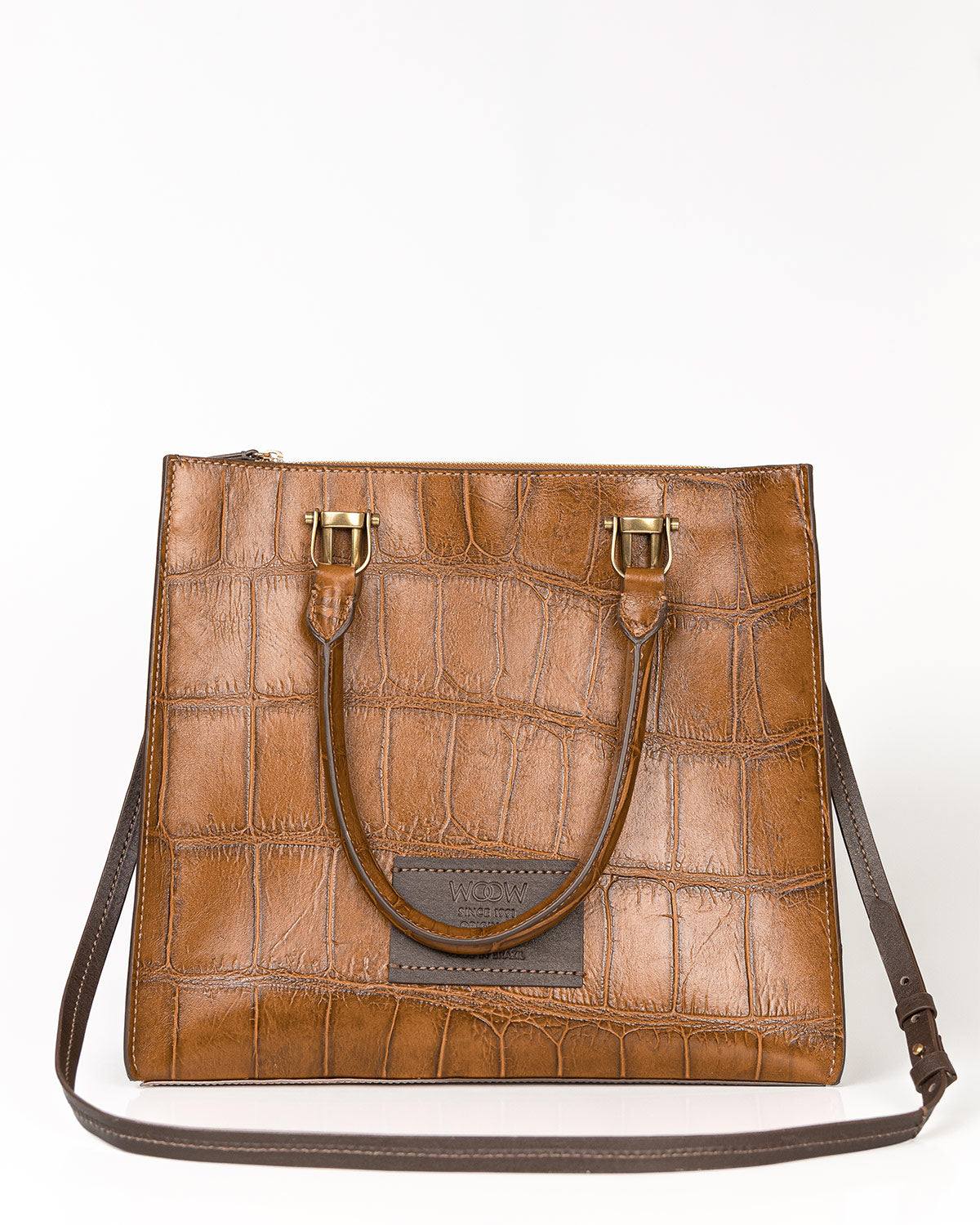 Bolsa Tote Gaia Couro Giant Croco Camel WOOW