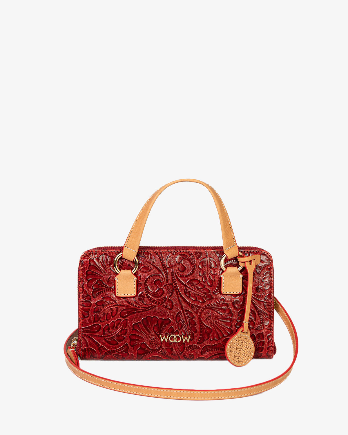 Porta Celular Sara Couro Textura Floral Bordô WOOW