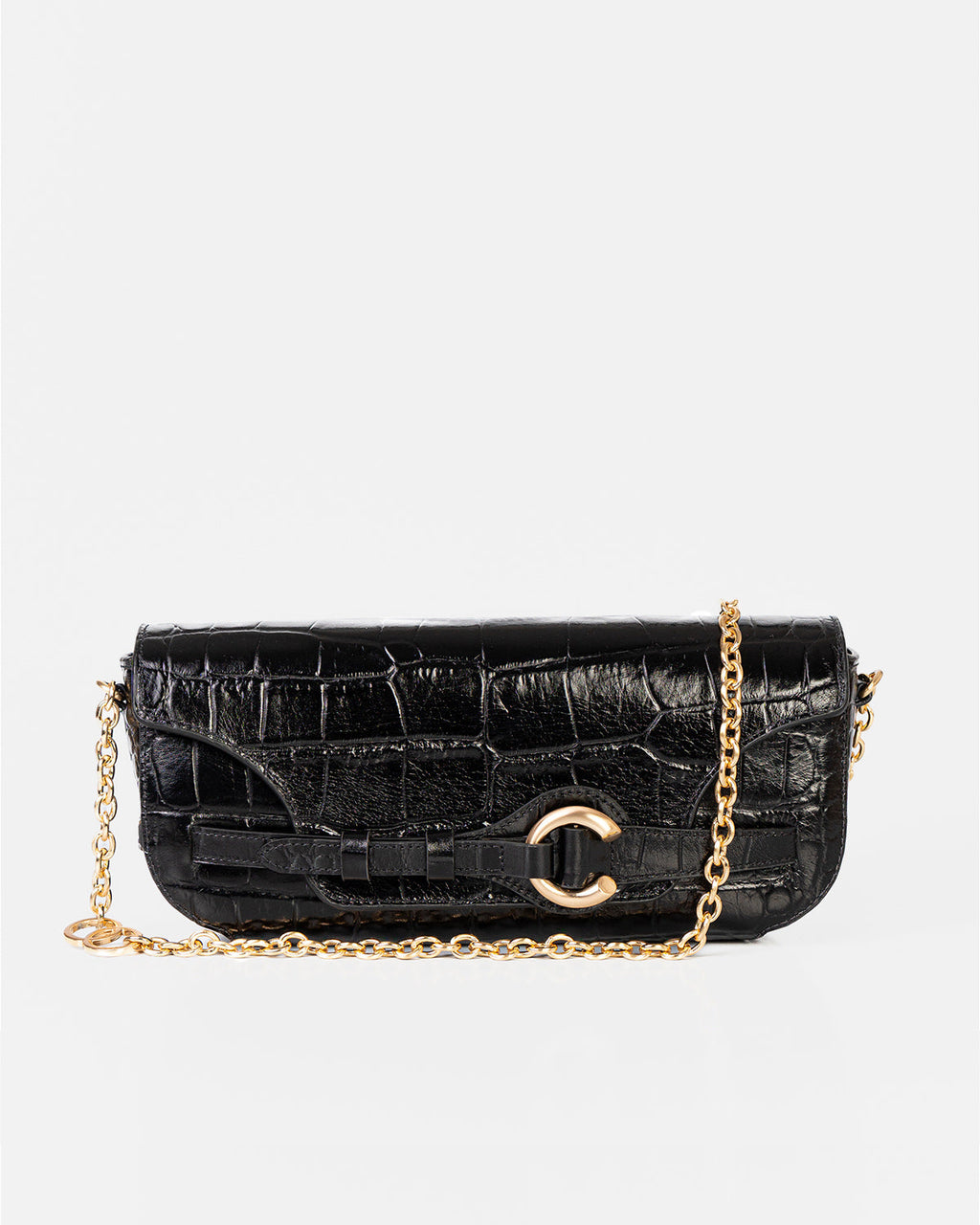 Bolsa Baguette Olivia Média Couro Croco Preto WOOW