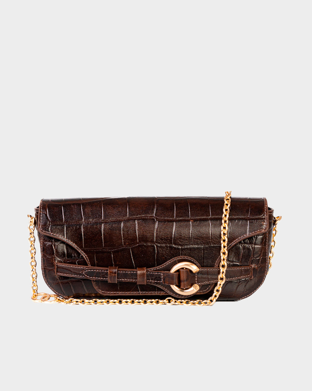 Bolsa Baguette Olivia Média Couro Croco Café WOOW