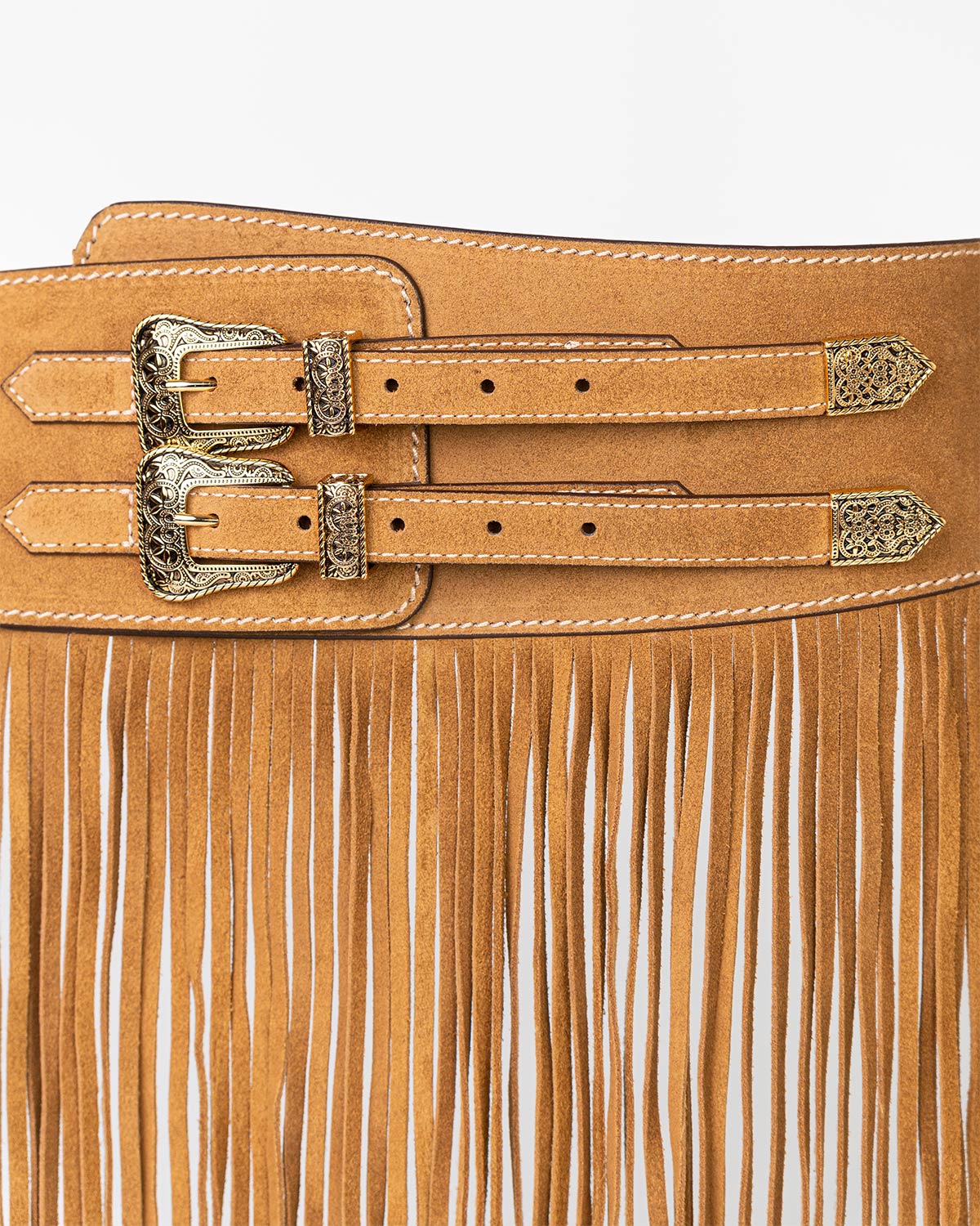Cinto Western Dakota em Couro Camel com Franjas WOOW