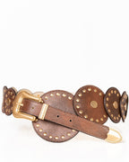 Cinto Western Texas em Couro Camel com Medalhões WOOW