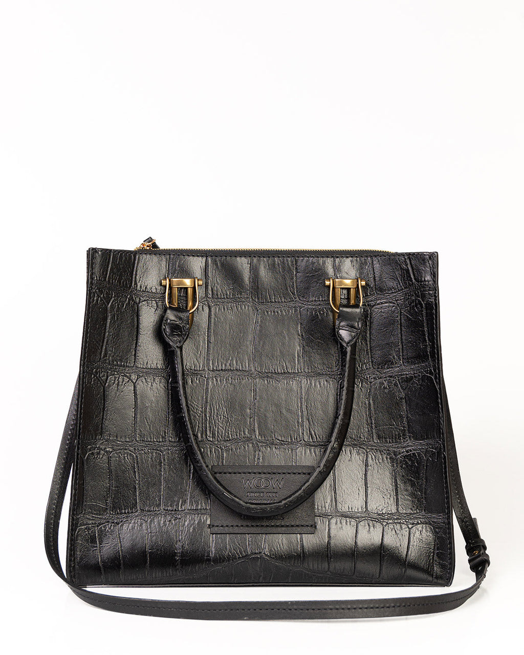 Bolsa Tote Gaia Couro Giant Croco Preto WOOW