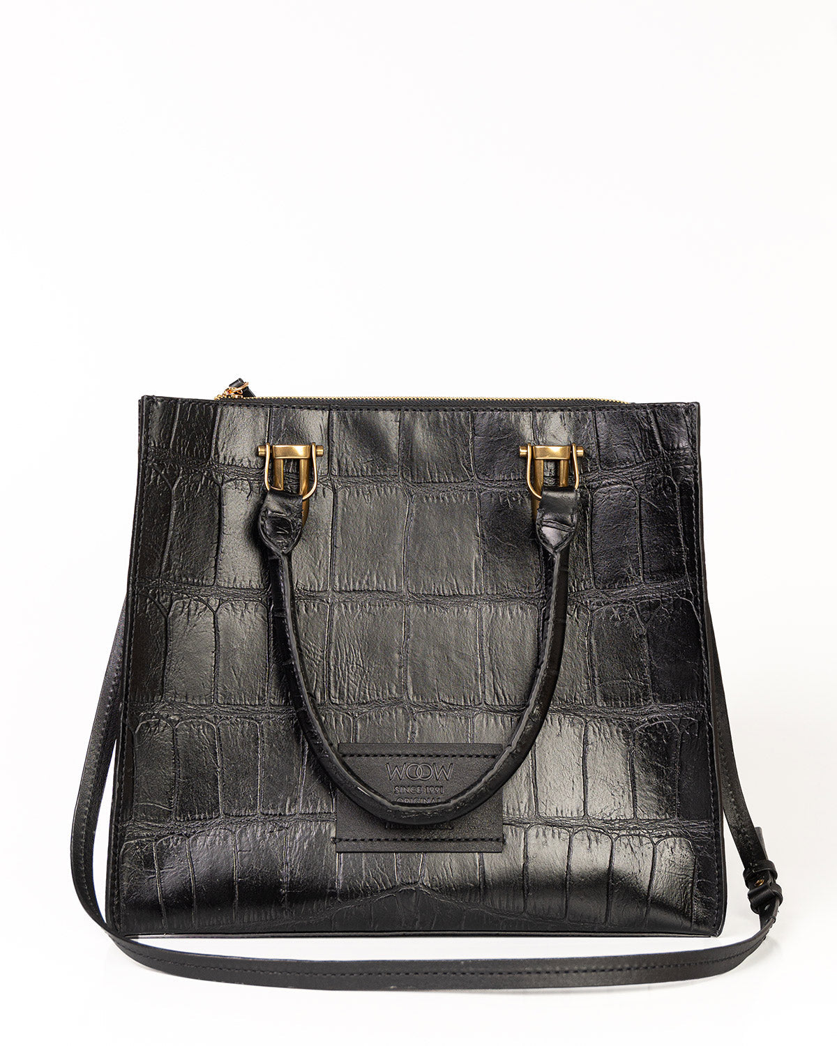Bolsa Tote Gaia Couro Giant Croco Preto WOOW