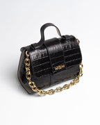 Bolsa Pequena Aurora Couro Croco Preto WOOW