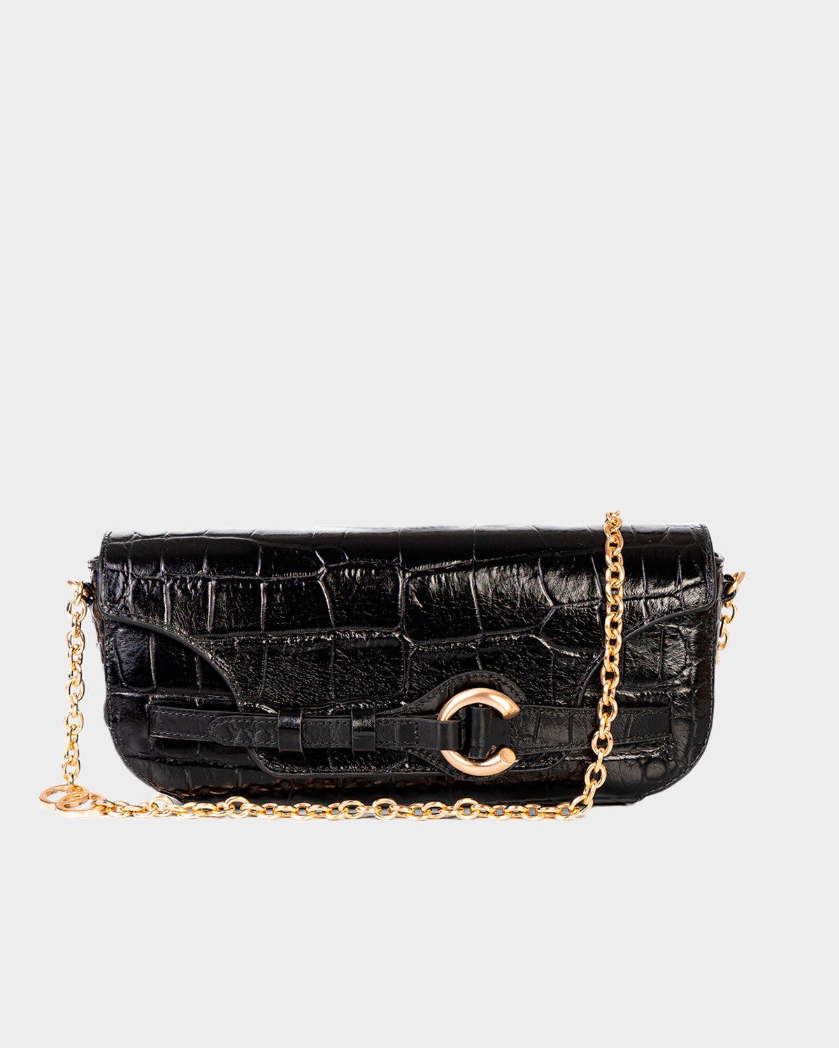 Bolsa Baguette Olivia Média Couro Croco Preto WOOW