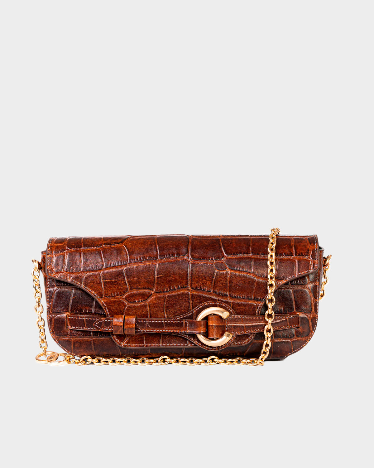 Bolsa Baguette Olivia Média Couro Croco Ambar WOOW
