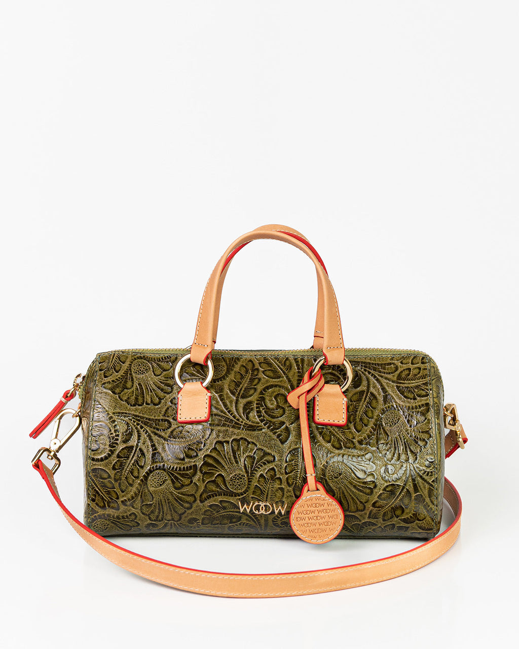 Bolsa Média Flora Couro Textura Floral Verde Oliva WOOW